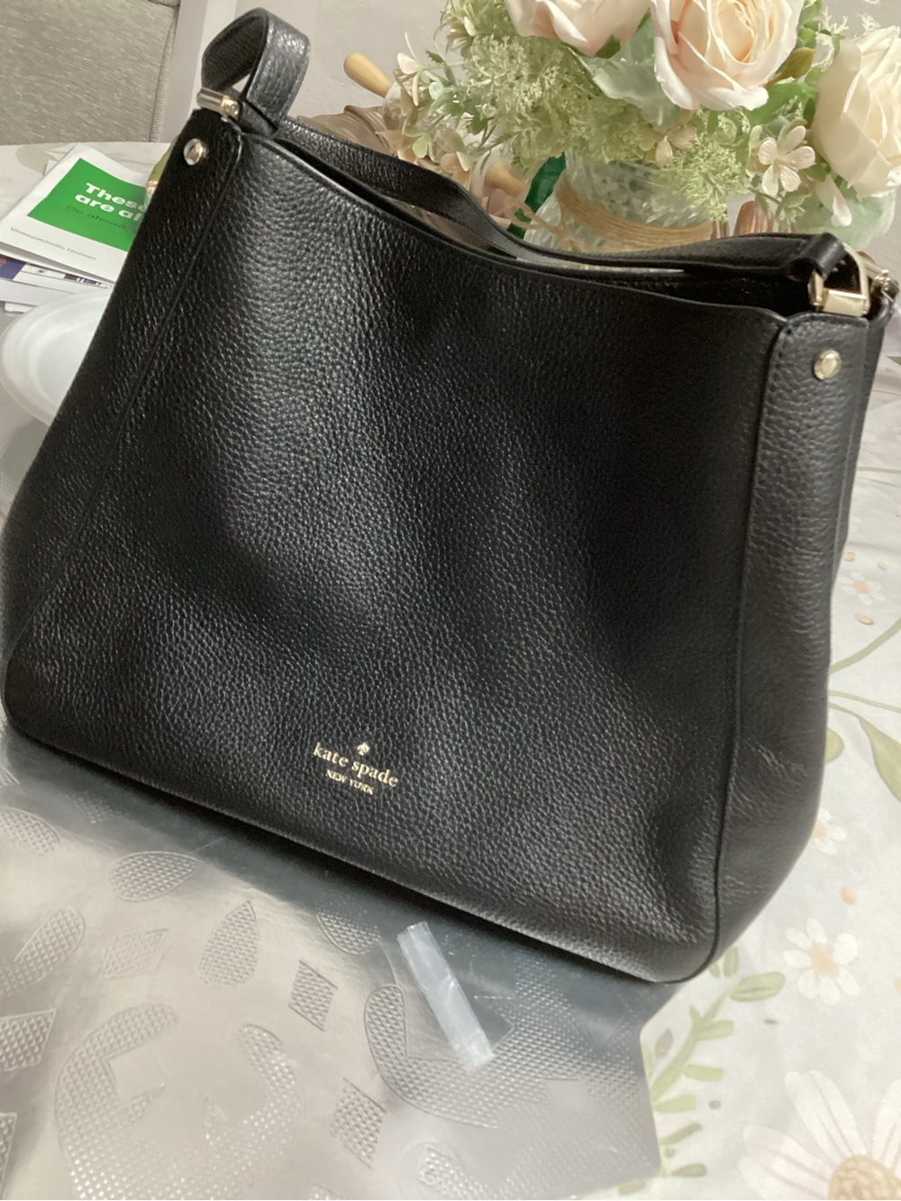 kate spade Black Pebbled Leather Shoulder Tote with Gold Accents - Picture 13 of 13